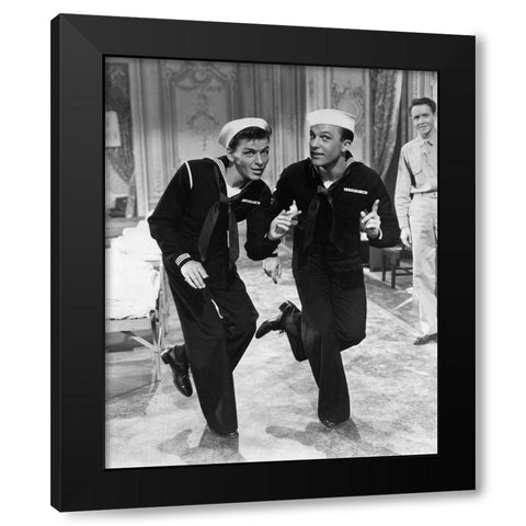 Anchors Aweigh 1945 with Frank Sinatra and Gene Kelly Black Modern Wood Framed Art Print with Double Matting by Unknown