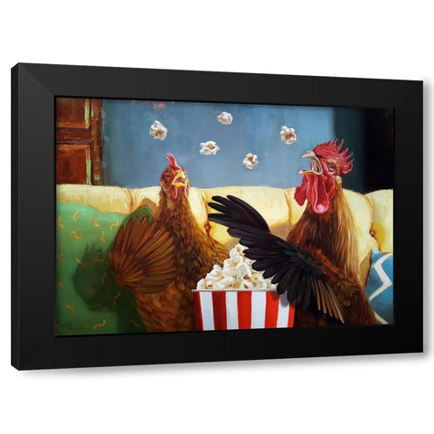 Popcorn Chickens Black Modern Wood Framed Art Print by Heffernan, Lucia