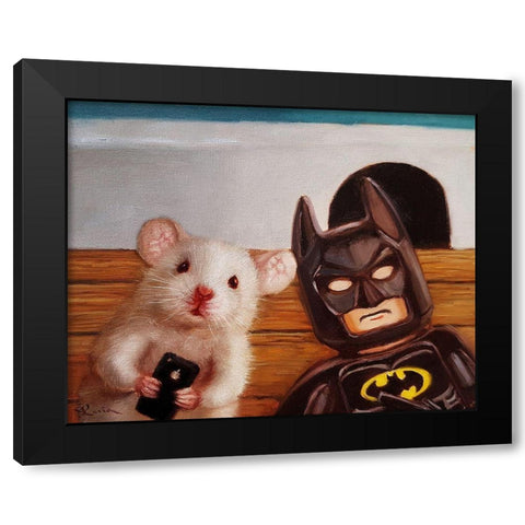 Selfie with Batman Black Modern Wood Framed Art Print by Heffernan, Lucia