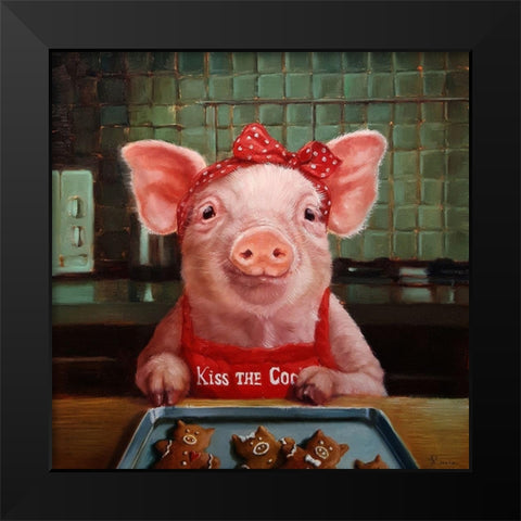 Gingerbread Pigs Black Modern Wood Framed Art Print by Heffernan, Lucia