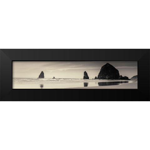 Haystack Rock Black Modern Wood Framed Art Print by Horsfall, Gary