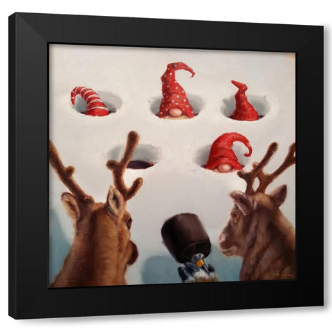 Whack-An-Elf Black Modern Wood Framed Art Print by Heffernan, Lucia