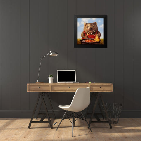 Shrimp On The Barbie Black Modern Wood Framed Art Print by Heffernan, Lucia