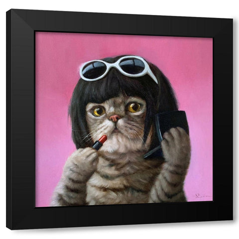 Bob Cat Black Modern Wood Framed Art Print with Double Matting by Heffernan, Lucia