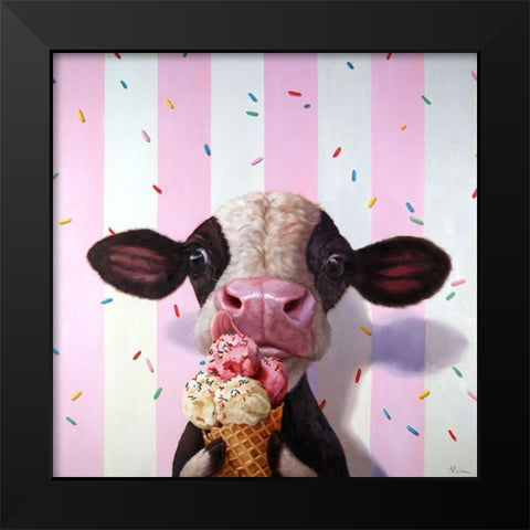 Mooo-Licious Black Modern Wood Framed Art Print by Heffernan, Lucia