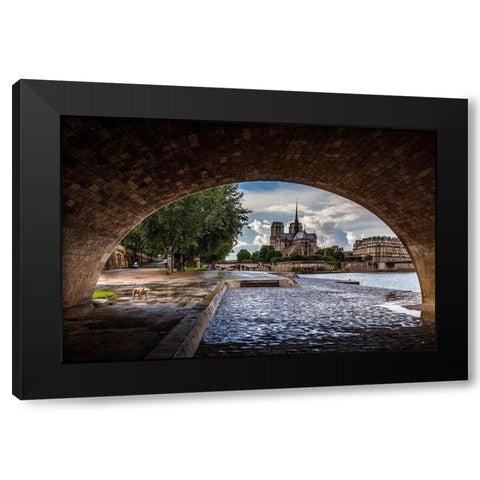 Chien et Notre Dame Black Modern Wood Framed Art Print by Herrera, H.J.