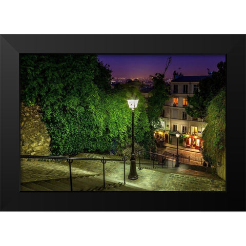 Montmartre Steps Black Modern Wood Framed Art Print by Herrera, H.J.