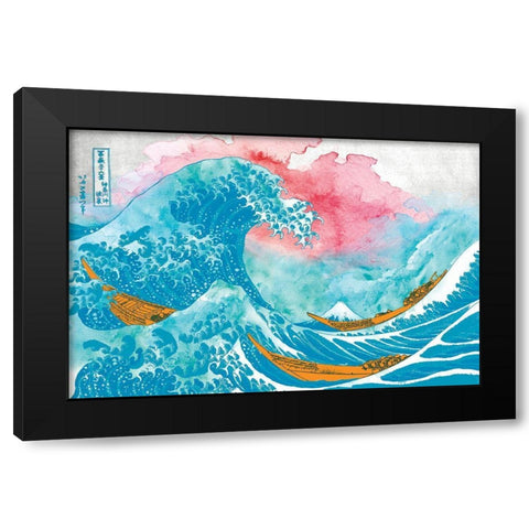 The Great Teal Wave Black Modern Wood Framed Art Print with Double Matting by Hastings, Porter