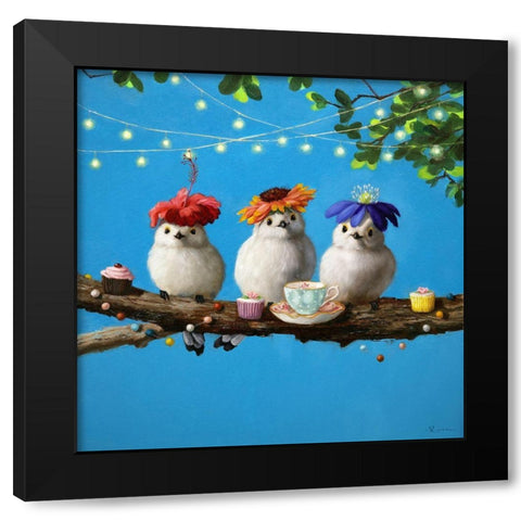 Garden Party Black Modern Wood Framed Art Print with Double Matting by Heffernan, Lucia