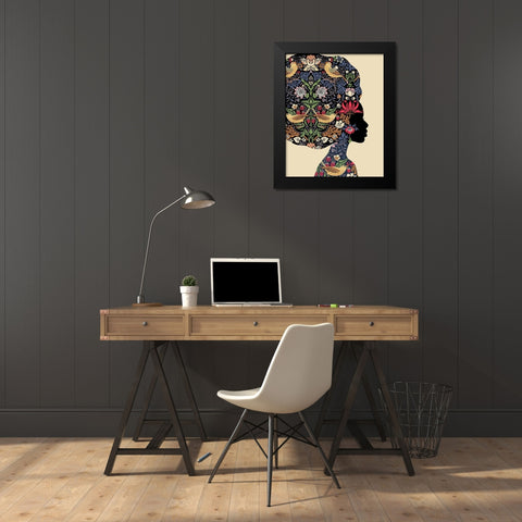 Afro Woman Black Modern Wood Framed Art Print by Horvat, Ioana