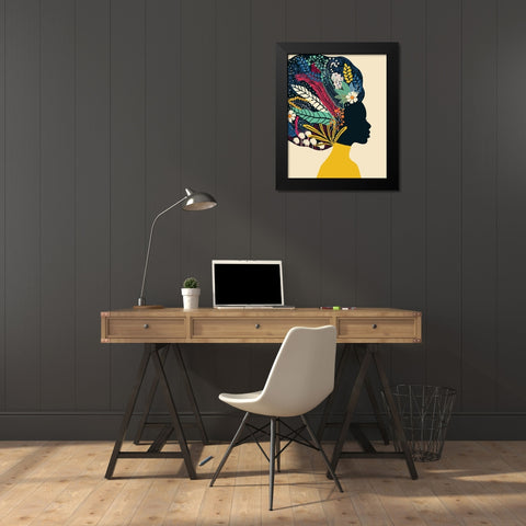 Afro Woman In Yellow Black Modern Wood Framed Art Print by Horvat, Ioana