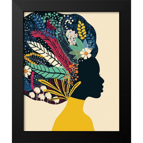 Afro Woman In Yellow Black Modern Wood Framed Art Print by Horvat, Ioana