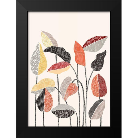 Happy Leaves A Black Modern Wood Framed Art Print by Horvat, Ioana