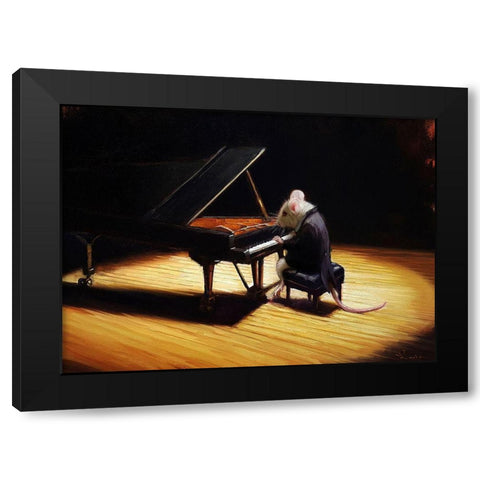 Little Pianist Black Modern Wood Framed Art Print with Double Matting by Heffernan, Lucia