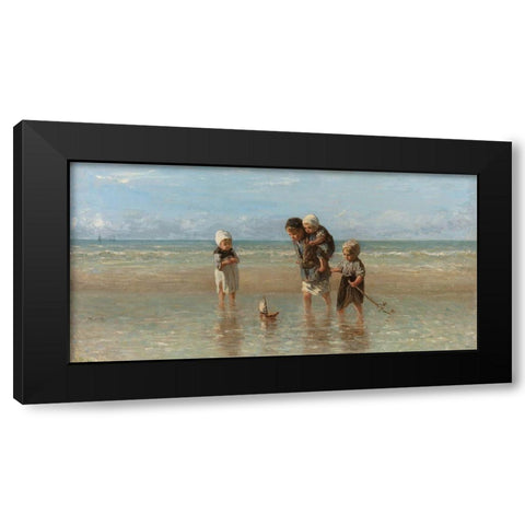 Children of the Sea-1872 Black Modern Wood Framed Art Print with Double Matting by Israels, Jozef