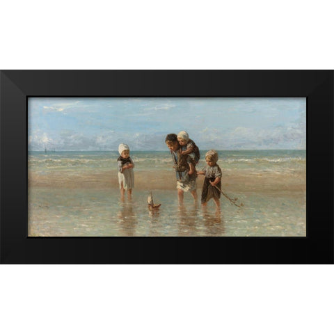 Children of the Sea-1872 Black Modern Wood Framed Art Print by Israels, Jozef