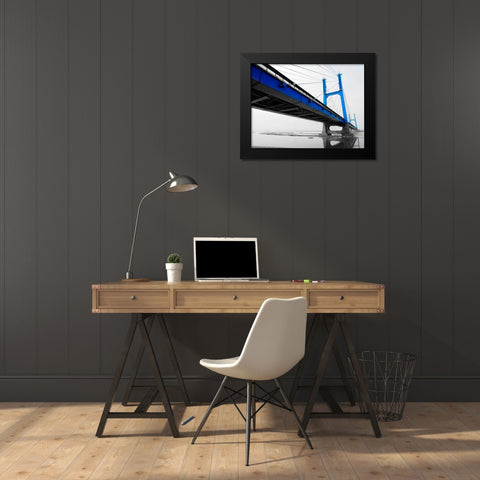 Suspension Bridge in Blue Black Modern Wood Framed Art Print by PhotoINC Studio