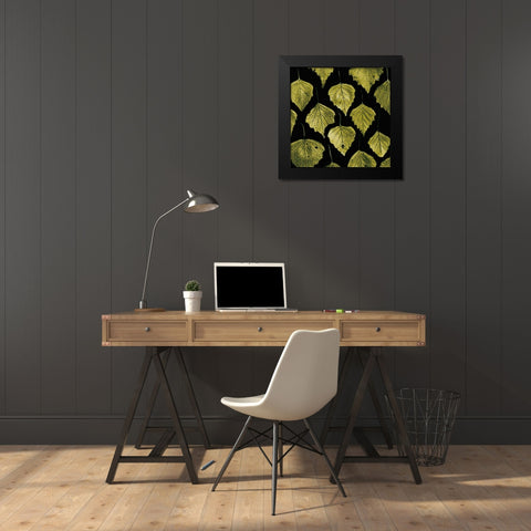 Green Leaves Black Modern Wood Framed Art Print by PhotoINC Studio