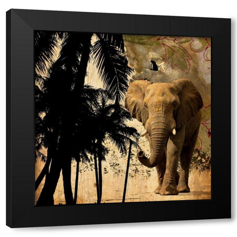 Mighty Elephant 2 Black Modern Wood Framed Art Print with Double Matting by GraphINC