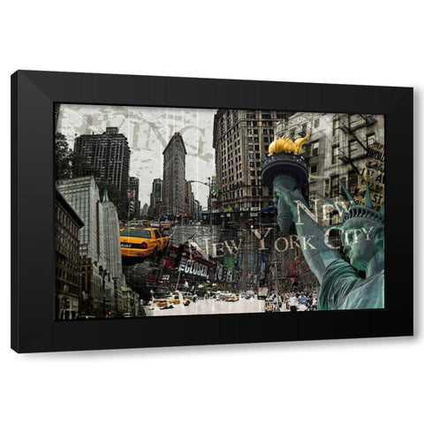 New York Black Modern Wood Framed Art Print by GraphINC