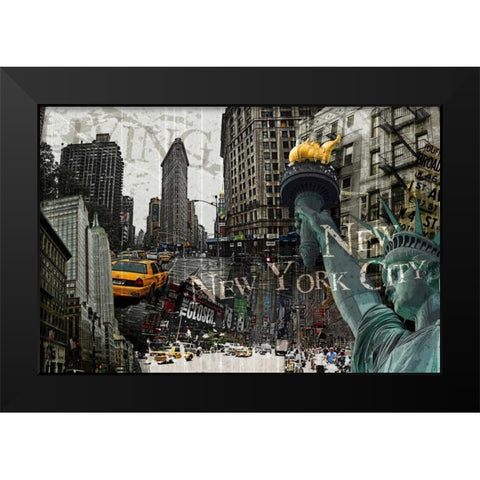 New York Black Modern Wood Framed Art Print by GraphINC