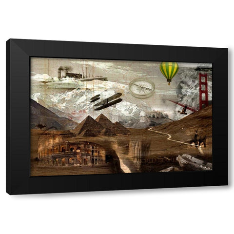 World Travel Black Modern Wood Framed Art Print by GraphINC