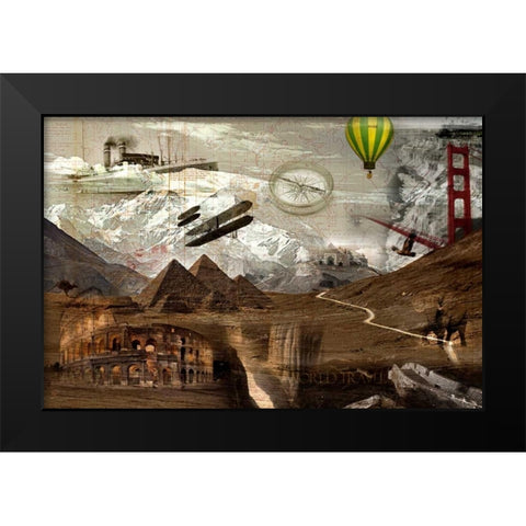 World Travel Black Modern Wood Framed Art Print by GraphINC