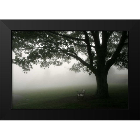 Misty Bench Black Modern Wood Framed Art Print by PhotoINC Studio