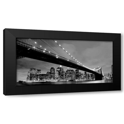 Brooklyn Bridge View Black Modern Wood Framed Art Print with Double Matting by PhotoINC Studio