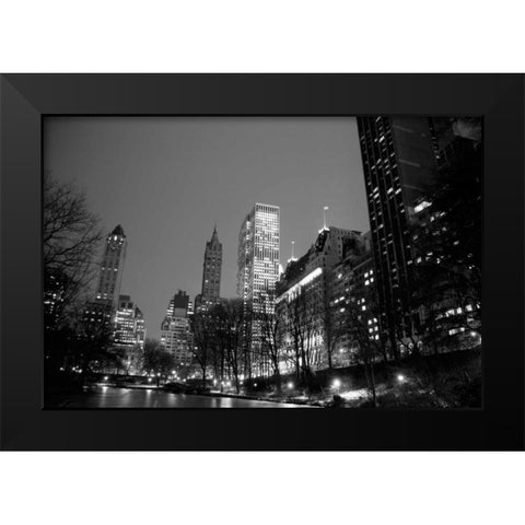 Central Park View Black Modern Wood Framed Art Print by PhotoINC Studio