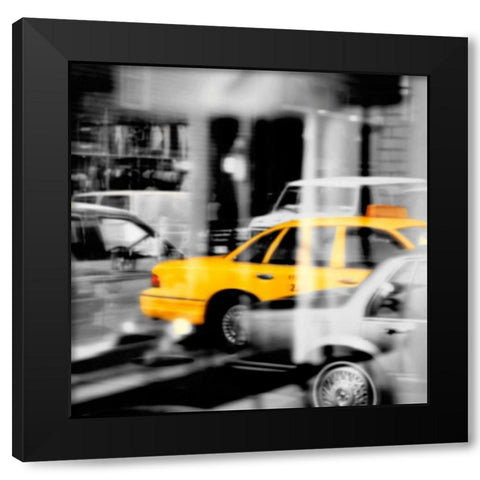 Yellow Taxi Reflection Black Modern Wood Framed Art Print with Double Matting by PhotoINC Studio