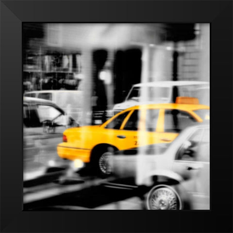 Yellow Taxi Reflection Black Modern Wood Framed Art Print by PhotoINC Studio