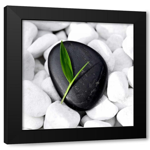 Zen Stone Black Modern Wood Framed Art Print by PhotoINC Studio