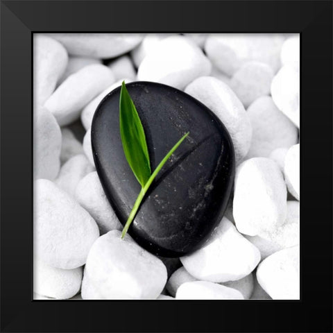 Zen Stone Black Modern Wood Framed Art Print by PhotoINC Studio