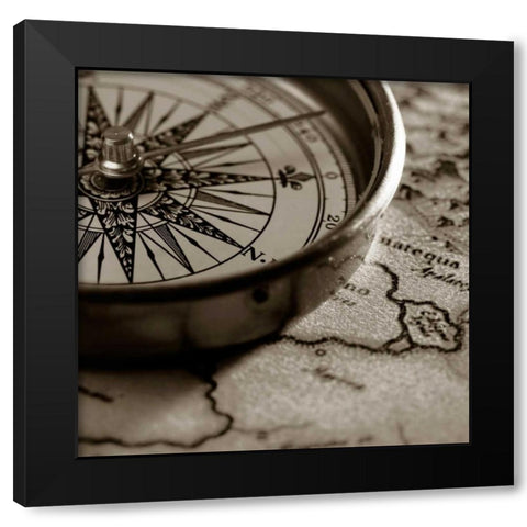 Compass Black Modern Wood Framed Art Print with Double Matting by PhotoINC Studio