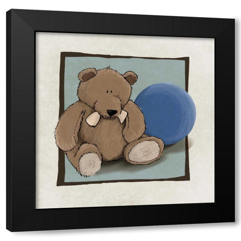 Teddy Bear and Ball Black Modern Wood Framed Art Print by GraphINC