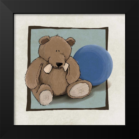 Teddy Bear and Ball Black Modern Wood Framed Art Print by GraphINC
