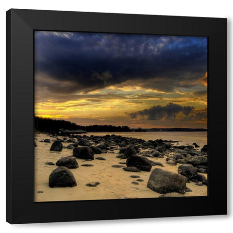 Rocks on Beach Black Modern Wood Framed Art Print with Double Matting by PhotoINC Studio