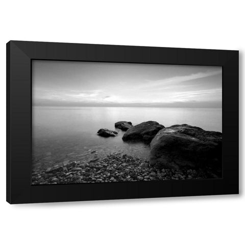 Rocks on Beach Black Modern Wood Framed Art Print with Double Matting by PhotoINC Studio
