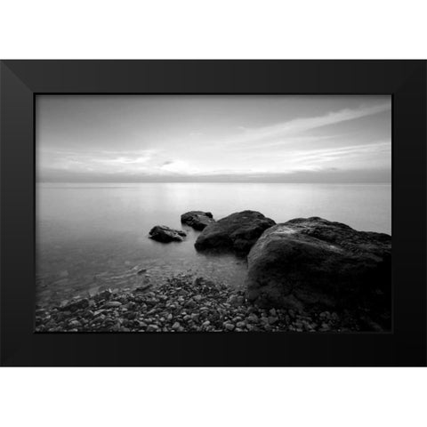 Rocks on Beach Black Modern Wood Framed Art Print by PhotoINC Studio
