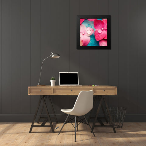 Pink Flowers Black Modern Wood Framed Art Print by PhotoINC Studio