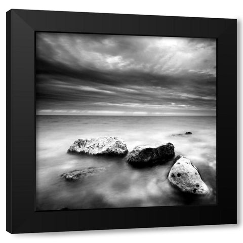 Rocks on Beach Black Modern Wood Framed Art Print with Double Matting by PhotoINC Studio