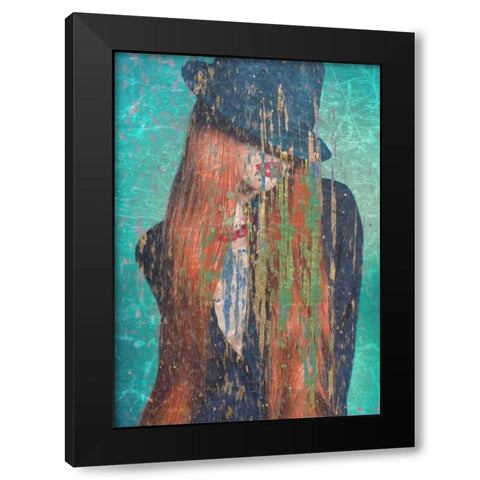 Red Hair Black Modern Wood Framed Art Print by GraphINC