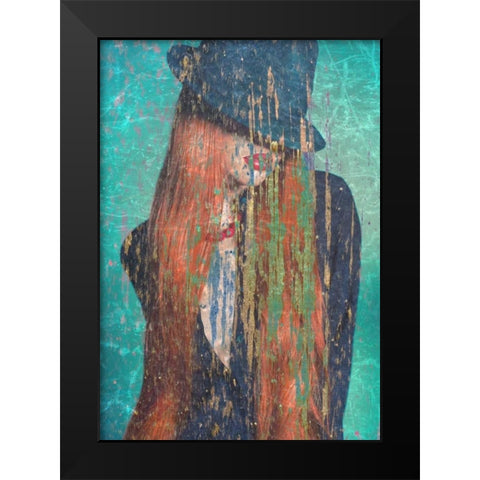 Red Hair Black Modern Wood Framed Art Print by GraphINC