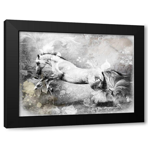 White Horse Black Modern Wood Framed Art Print by GraphINC