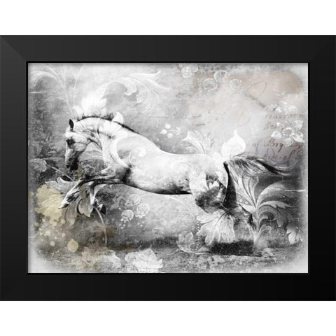 White Horse Black Modern Wood Framed Art Print by GraphINC