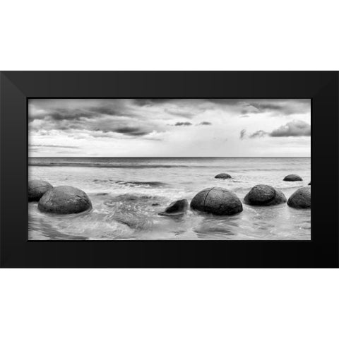 Beach Rocks Black Modern Wood Framed Art Print by PhotoINC Studio