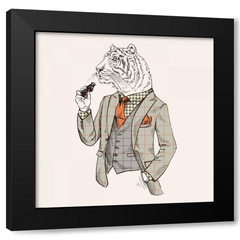 Tiger-man Black Modern Wood Framed Art Print with Double Matting by GraphINC