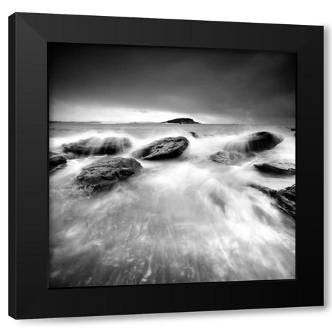 Waves on Rocks Black Modern Wood Framed Art Print with Double Matting by PhotoINC Studio