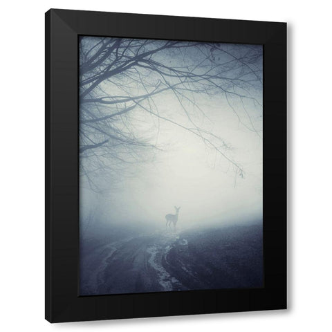 Foggy Morning Hike Black Modern Wood Framed Art Print with Double Matting by Incado